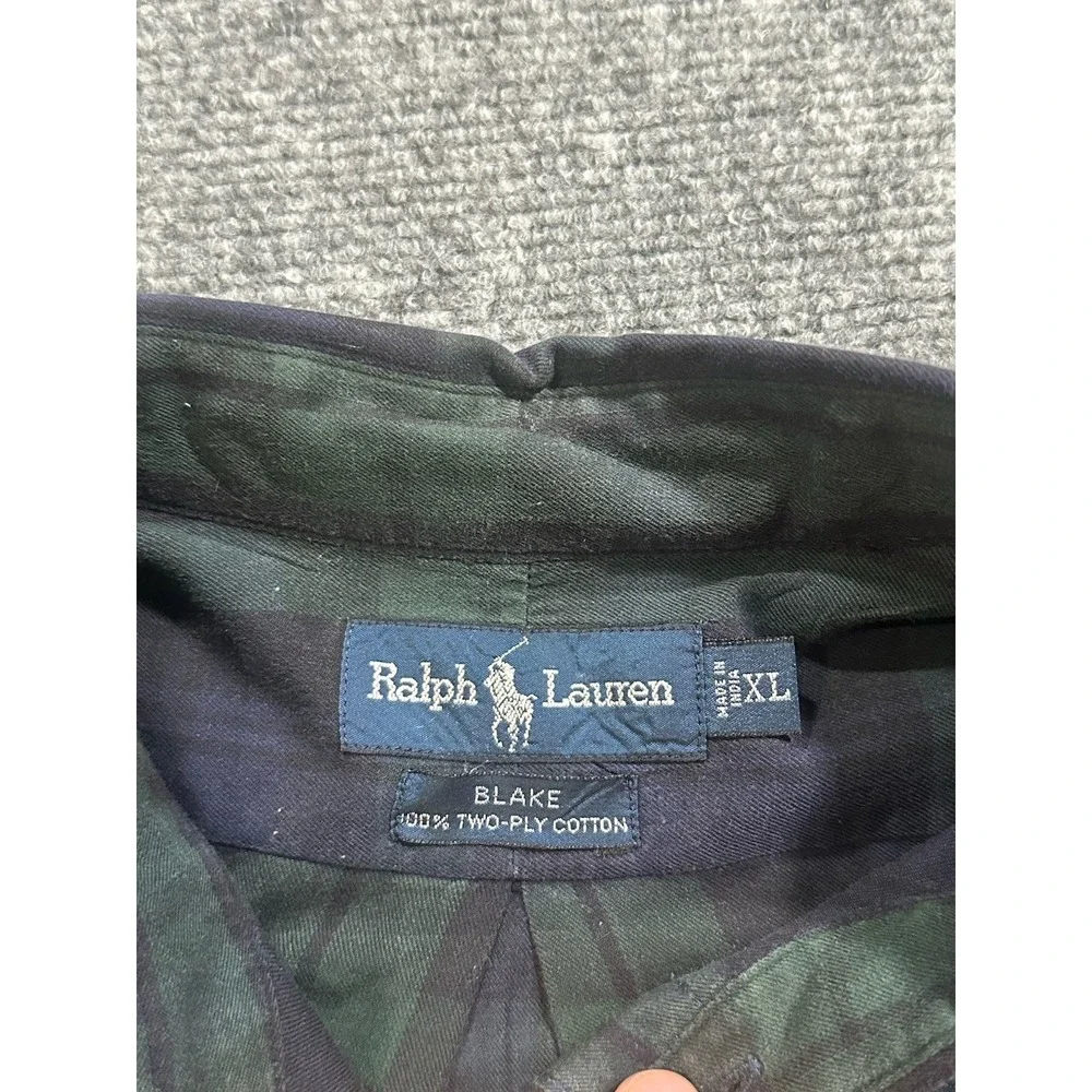 VTG Polo Ralph Lauren Blue Green Blackwatch Plaid Button Down Blake Men's XL